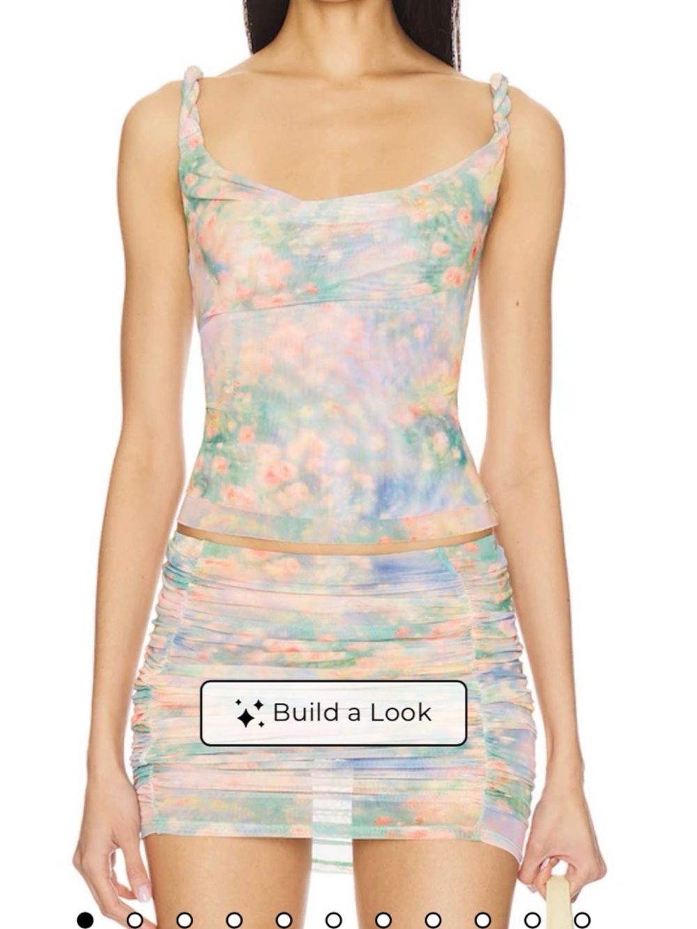 AFRM Floral Ruched Mini Skirt Size Large Pastel Mesh Lined Revolve